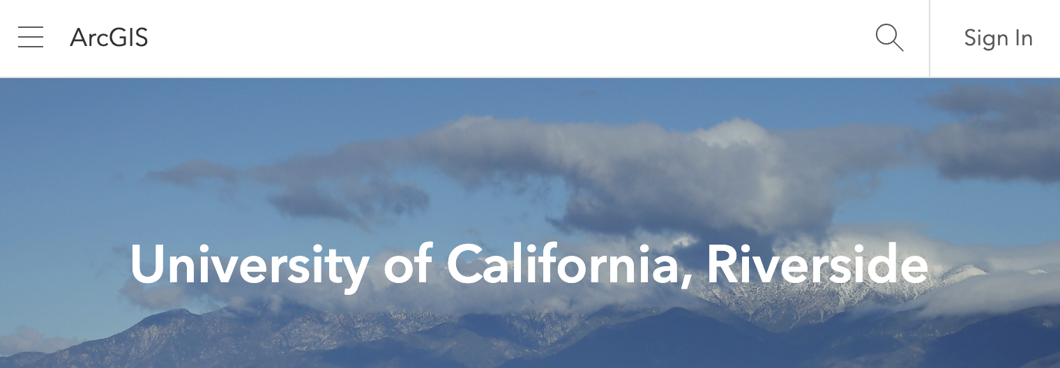 Screen shot of UCR ArcGIS Online sign in page. Screen shot of UCR ArcGIS Online sign in page.
